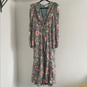 Astr Teal Floral Long Sleeve Dress